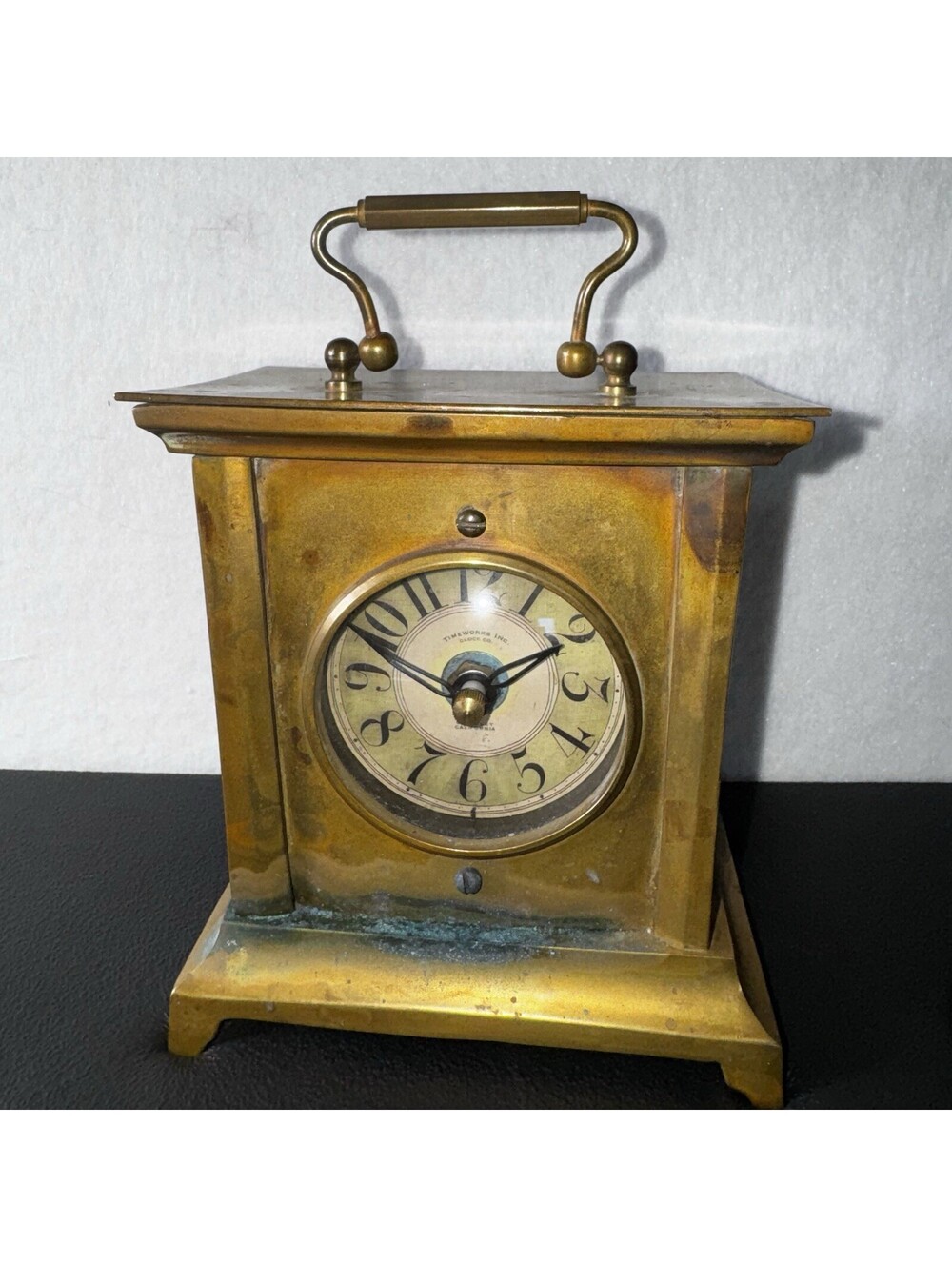 Vintage Brass Mantel Desk Clock Timeworks Berkeley CA Quartz For Parts